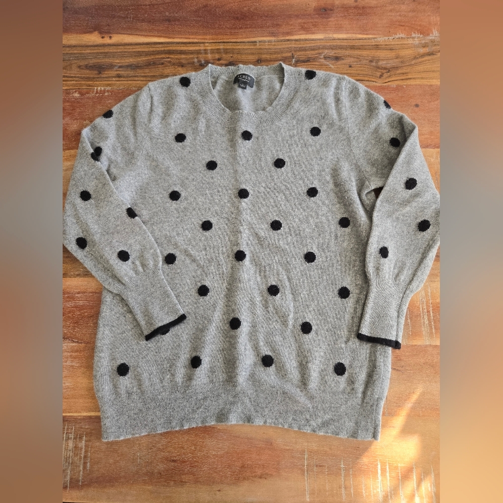 J. Crew Cashmere Sweater with Black Polka Dots